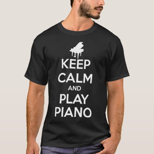 保CalmとPianoの音楽メンズブラックTシャツ Tシャツ (正面)