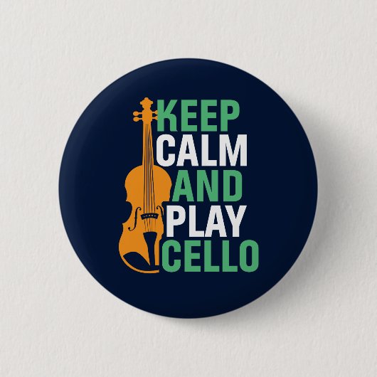 保Calm遊とCelloおもしろい Cello Player 缶バッジ (正面)