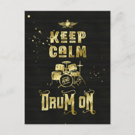 保Calm and Drum On金ゴールドグランジタイポグラフィ ポストカード