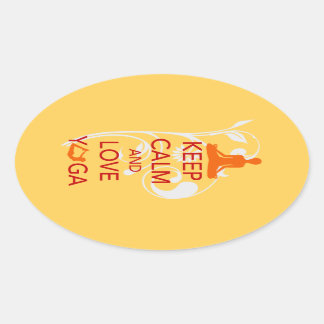 保Calm and Love Yoga -ユニークおもしろいデザイン 楕円形シール