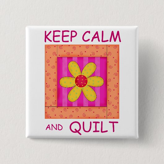 保Calm and Quilt Applique Flower Block 缶バッジ (正面)