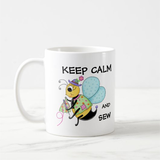 保Calm and Sew Whimsy Honey Bee Art コーヒーマグカップ (左)