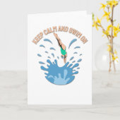 保Calm and  Swim On -泳ぐ人デザイン カード (黄色い花)