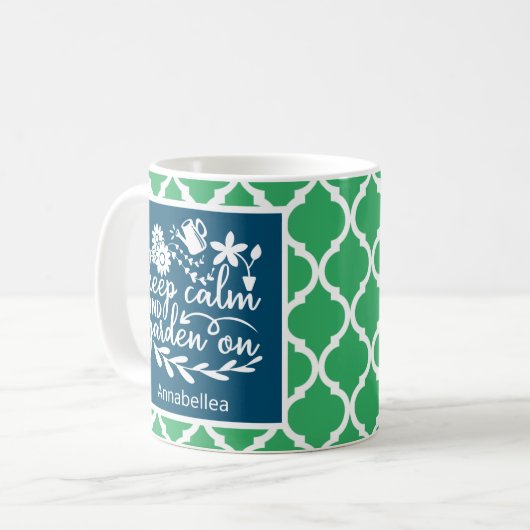 保Calm Garden On引用文名フラワーブルーグリーン コーヒーマグカップ (正面左)