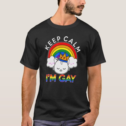 保Calm ImゲイLgbtqレインボーフラッグQueen Cat Lgbt Tシャツ (正面)