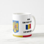 保Calm Romaniaとおもしろい文字、ルーマニア国旗 コーヒーマグカップ (正面右)