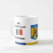 保Calm Romaniaとおもしろい文字、ルーマニア国旗 コーヒーマグカップ (正面左)