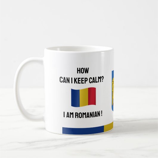 保Calm Romaniaとおもしろい文字、ルーマニア国旗 コーヒーマグカップ (左)