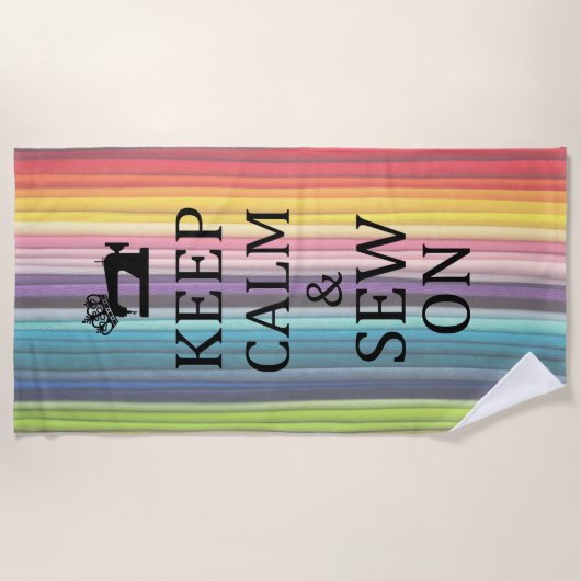 保Calm Sew On Crafts Rainbow Fabric Dark文字 ビーチタオル (正面)