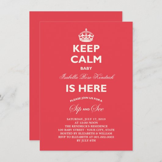 保Calm Sipと見るベビー誕生の発表 招待状 (正面/裏面)