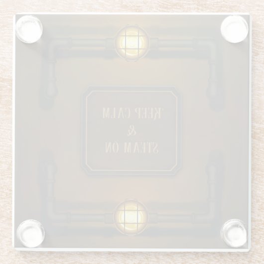 「保Calm & Steam On」マシンエージステームパンク ガラスコースター (裏面)