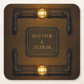「保Calm & Steam On」マシンエージステームパンク スクエアペーパーコースター (正面)