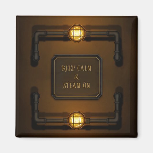 「保Calm & Steam On」マシンエージステームパンク マグネット (正面)