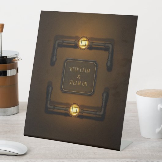 「保Calm & Steam On」マシンエージステームパンク 台座サイン (インサイチュ)