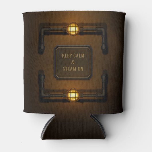 「保Calm & Steam On」マシンエージステームパンク 缶クーラー (正面)