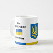 保Calm Ukraine & おもしろい文字,ウクライナ国旗 コーヒーマグカップ (正面左)