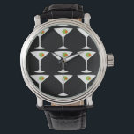 保Em来 Martini Watch(黒) 腕時計<br><div class="desc">このEm保のMartini Watchは黒い背景と白いシルエットのマルティニガラスのタイル張りのイメージを備えている。各ガラスの内側にはオレンジ色のピメントを持つ豪華な緑のオリーブがある。これはおもしろい映画のキャラクターを願う人のためのクラシック腕時計だ。動揺しないで下さい!</div>