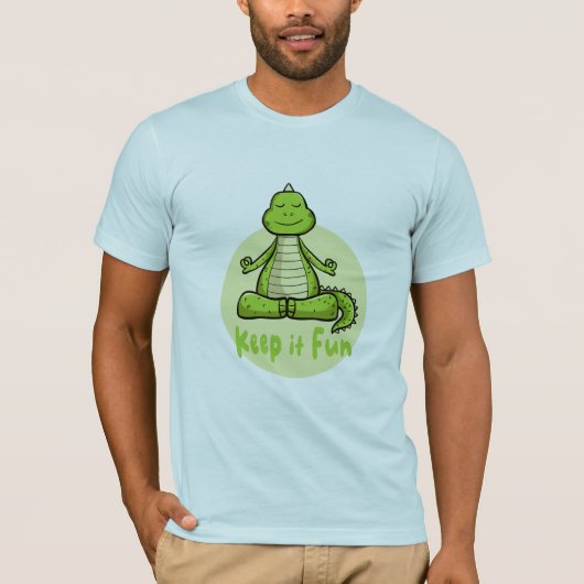 保itおもしろいかわいい緑のワニがヨガを練習 tシャツ (正面)