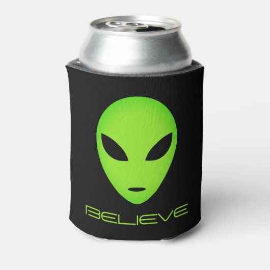 信じおもしろい緑エイリアンヘッドカスタム冷却器 缶クーラー (缶裏面)