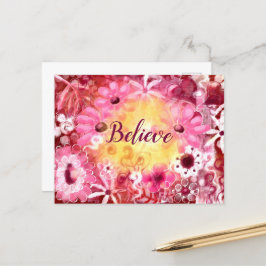 信じお洒落フローラピンク赤い花黄 ポストカード