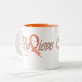 信じて下さい"モモマグ"を ツートーンマグカップ (正面左)