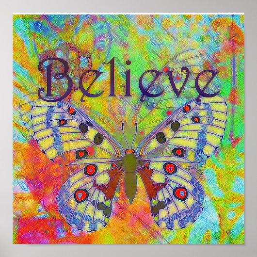 信じぶら下がったカラフル蝶のタペストリー ポスター (正面)