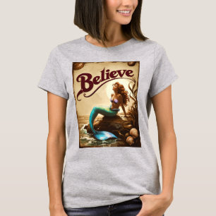 信じやる気を起こさせるMermaidヴィンテージレトロ女性 Tシャツ