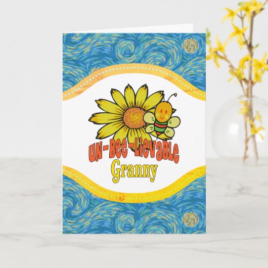信じられないおばあちゃんのひまわりと蜂 カード (黄色い花)
