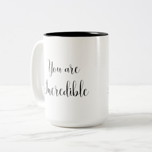 信じられないく、活気づけるなメッセージです ツートーンマグカップ (正面左)