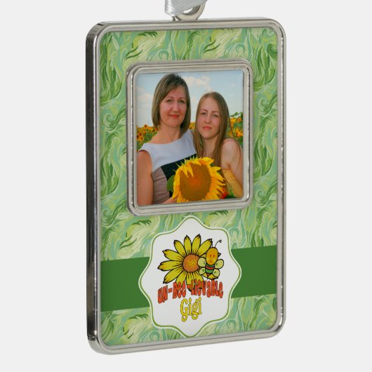 信じられないほどのギギヒマワリとミツバチ シルバープレートフレームオーナメント (右)