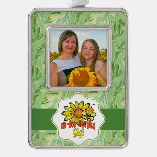 信じられないほどのギギヒマワリとミツバチ シルバープレートフレームオーナメント (正面)