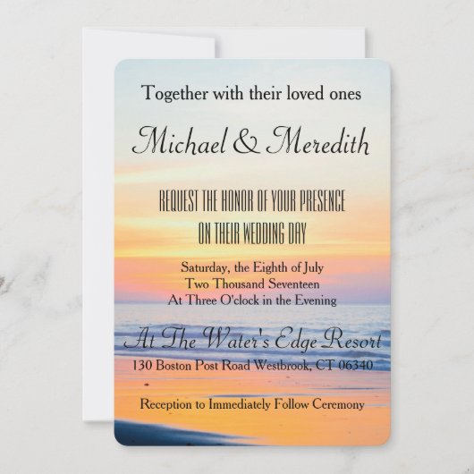 信じられないほどのサンセットビーチ結婚式招待状 招待状 (正面)