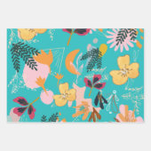 信じられないほどのデザインカラフルフローラブルーとピンク ラッピングペーパーシート (正面)