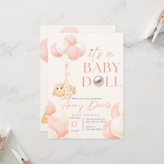 信じられないほどのピンクのテーマの赤ちゃんシャワーのウサギ 招待状 (正面/裏面インサイチュ)