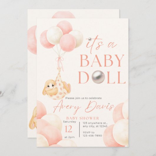 信じられないほどのピンクのテーマの赤ちゃんシャワーのウサギ 招待状 (正面/裏面)