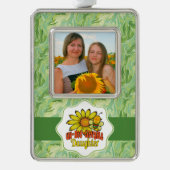 信じられないほどの娘ひまわりの花とミツバチ シルバープレートフレームオーナメント (正面)