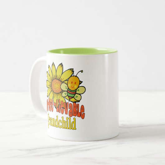 信じられないほどの孫ひまわりの花とミツバチ ツートーンマグカップ (正面左)