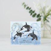信じられないほど美しいモノクロの水彩色のオルカ ポストカード (スタンド正面)