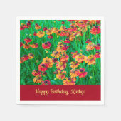 信じられないほど陽気な赤と黄色のヘレニウム スタンダードカクテルナプキン (正面)