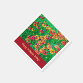 信じられないほど陽気な赤と黄色のヘレニウム スタンダードカクテルナプキン (角)