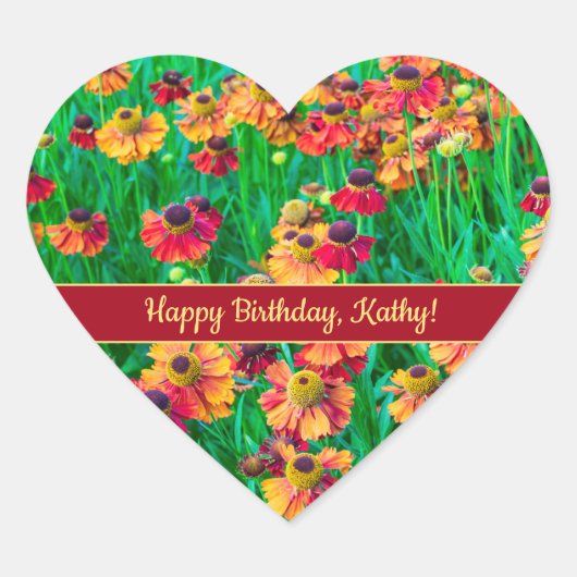 信じられないほど陽気な赤と黄色のヘレニウム ハートシール (正面)