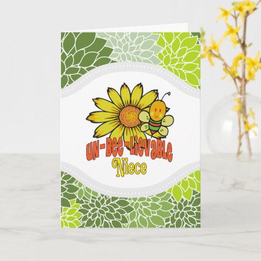 信じられない姪ひまわりと蜂 カード (黄色い花)