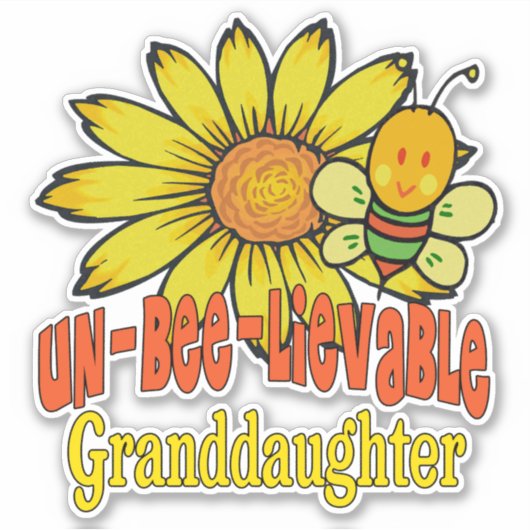 信じられない孫娘ひまわりの花とミツバチ シール (正面)