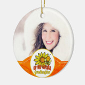 信じられない孫娘ひまわりの花とミツバチ セラミックオーナメント (左)