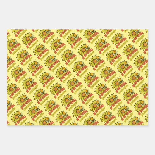 信じられない孫娘ひまわりの花とミツバチ ラッピングペーパーシート (正面3)