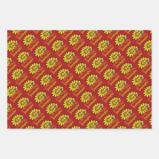 信じられない孫娘ひまわりの花とミツバチ ラッピングペーパーシート (正面2)