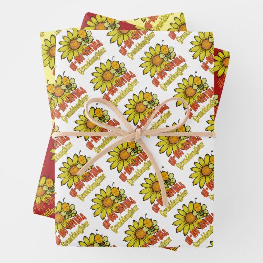 信じられない孫娘ひまわりの花とミツバチ ラッピングペーパーシート (インサイチュ)