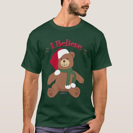 信じる! クリスマスのテディベア Tシャツ (正面)