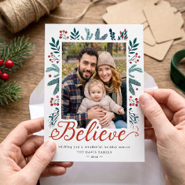 信じる スクリプト クリスマスのヒイラギの実 松の写真 シーズンカード