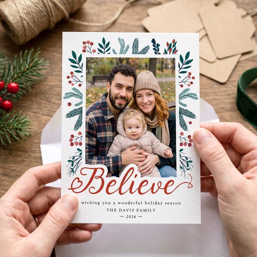 信じる スクリプト クリスマスのヒイラギの実 松の写真 シーズンカード